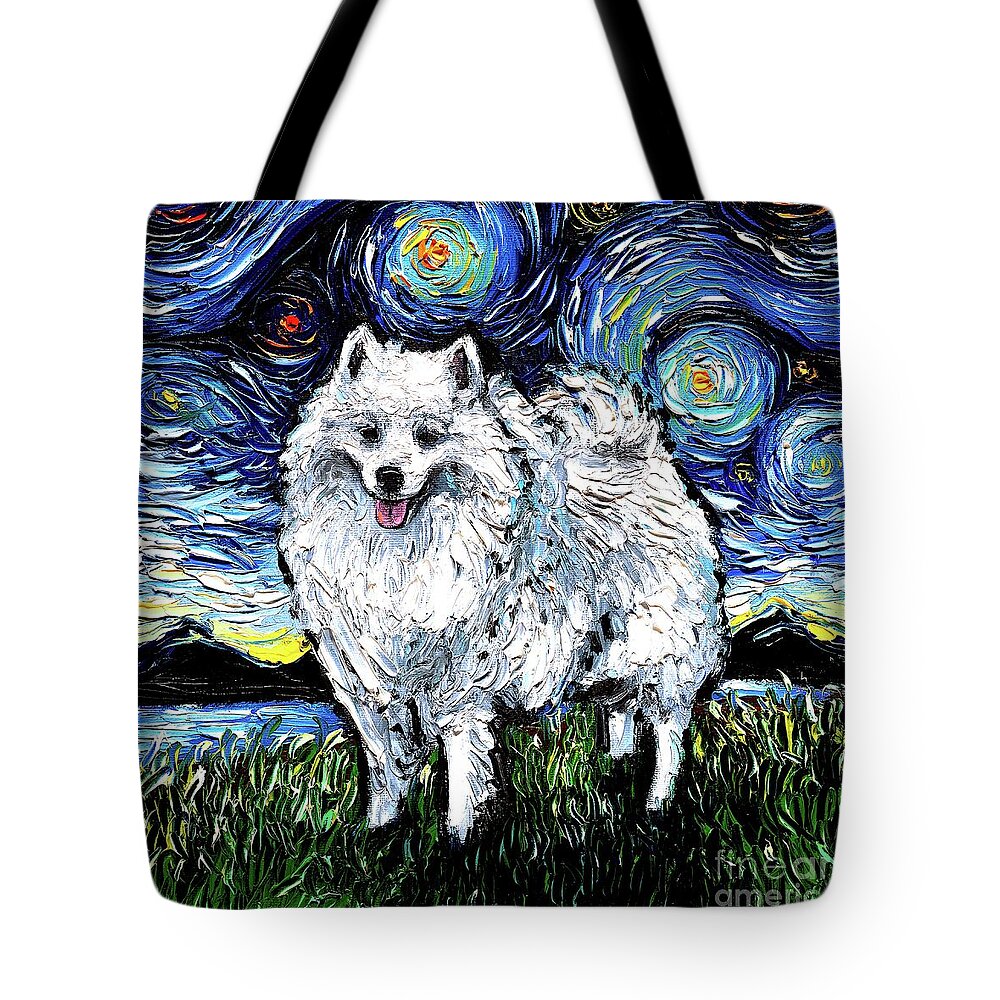 Eskimo Tote Bag featuring the painting American Eskimo Night by Aja Trier