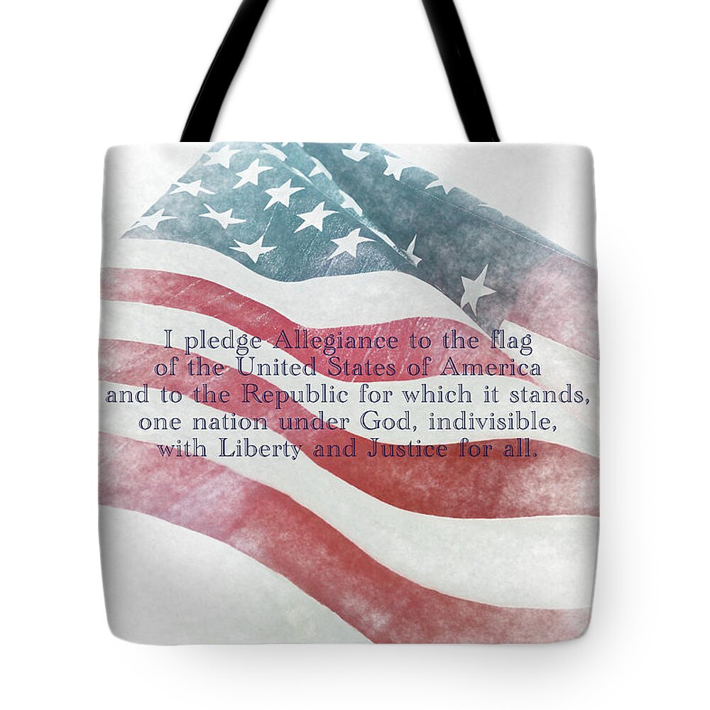 Pledge Tote Bag featuring the photograph American Flag Textured 2 #pledgeofallegiance by Andrea Anderegg