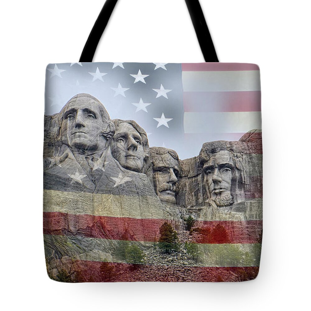 Patriotism Tote Bag featuring the digital art American History - Mount Rushmore National Memorial by Lucinda Walter