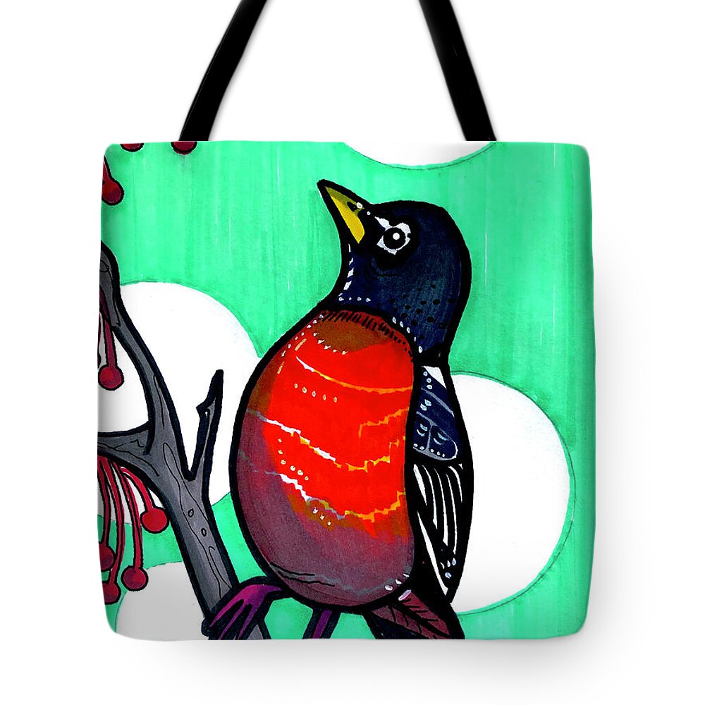 American Robin Tote Bag featuring the drawing American Robin by Creative Spirit