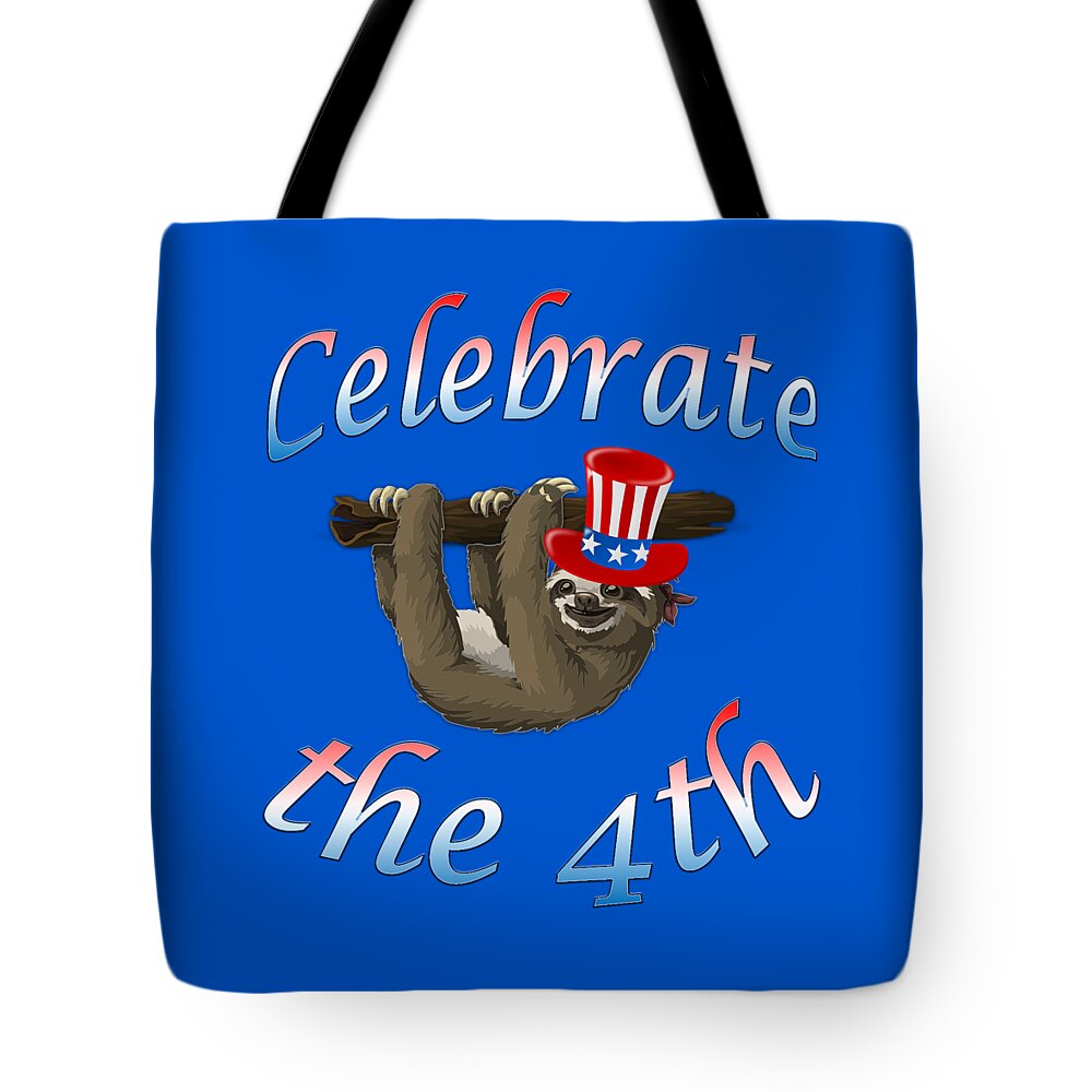 American Sloth Tote Bag featuring the digital art American Sloth Celebrate the 4th by Ali Baucom