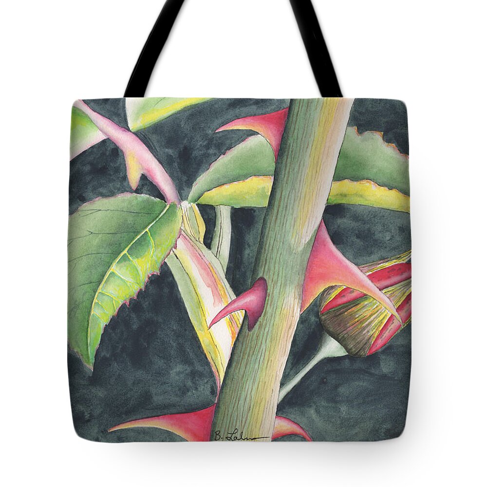 Rose Tote Bag featuring the painting Among the Thorns by Bob Labno