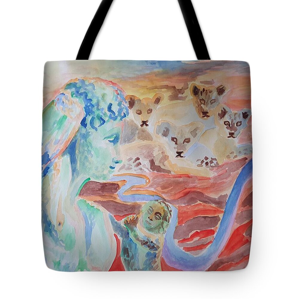 Classical Greek Sculpture Tote Bag featuring the painting Amore and Psyche by Enrico Garff