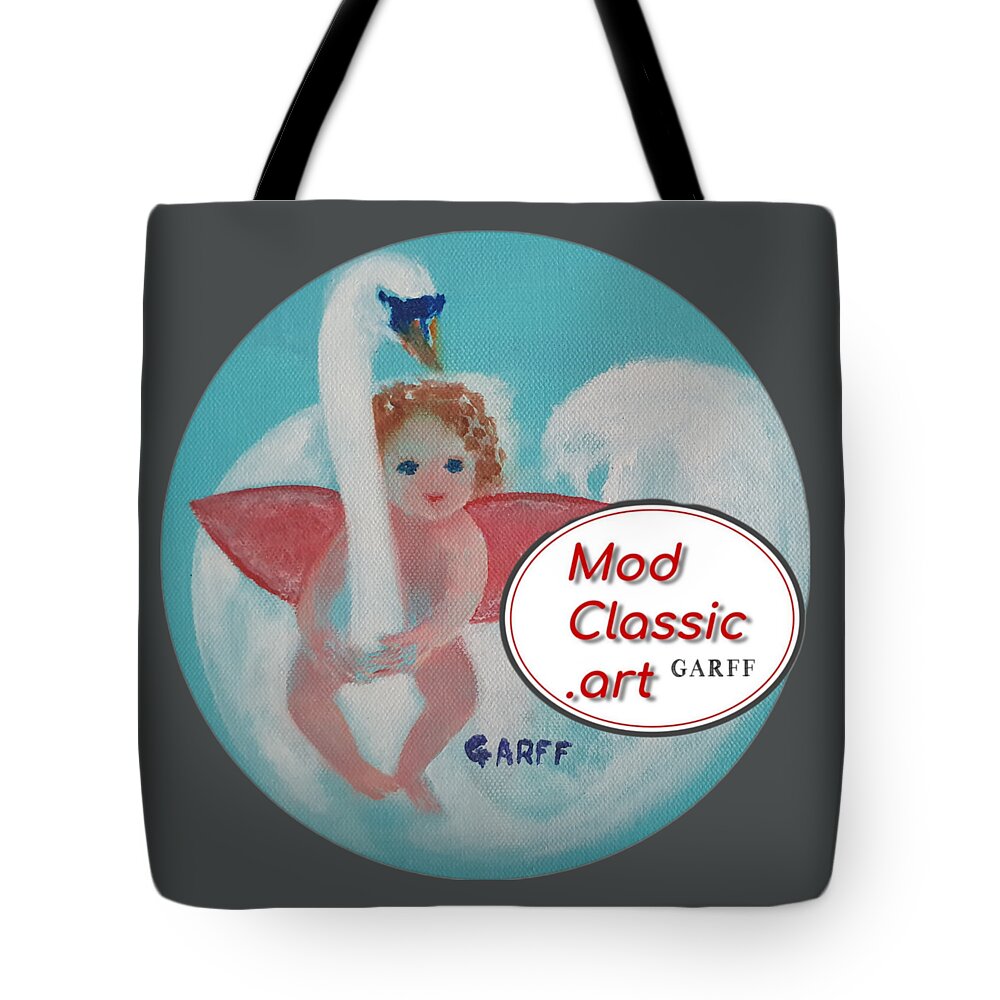 Cupid Tote Bag featuring the painting Amorino with Swan ModClassic Art Style by Enrico Garff