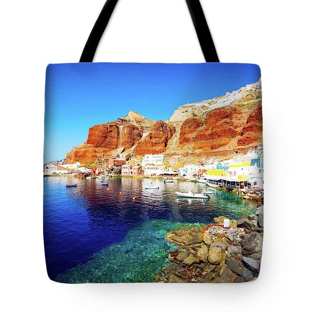 Santorini Tote Bag featuring the photograph Amoudi bay, Santorini, Greece by Anastasy Yarmolovich