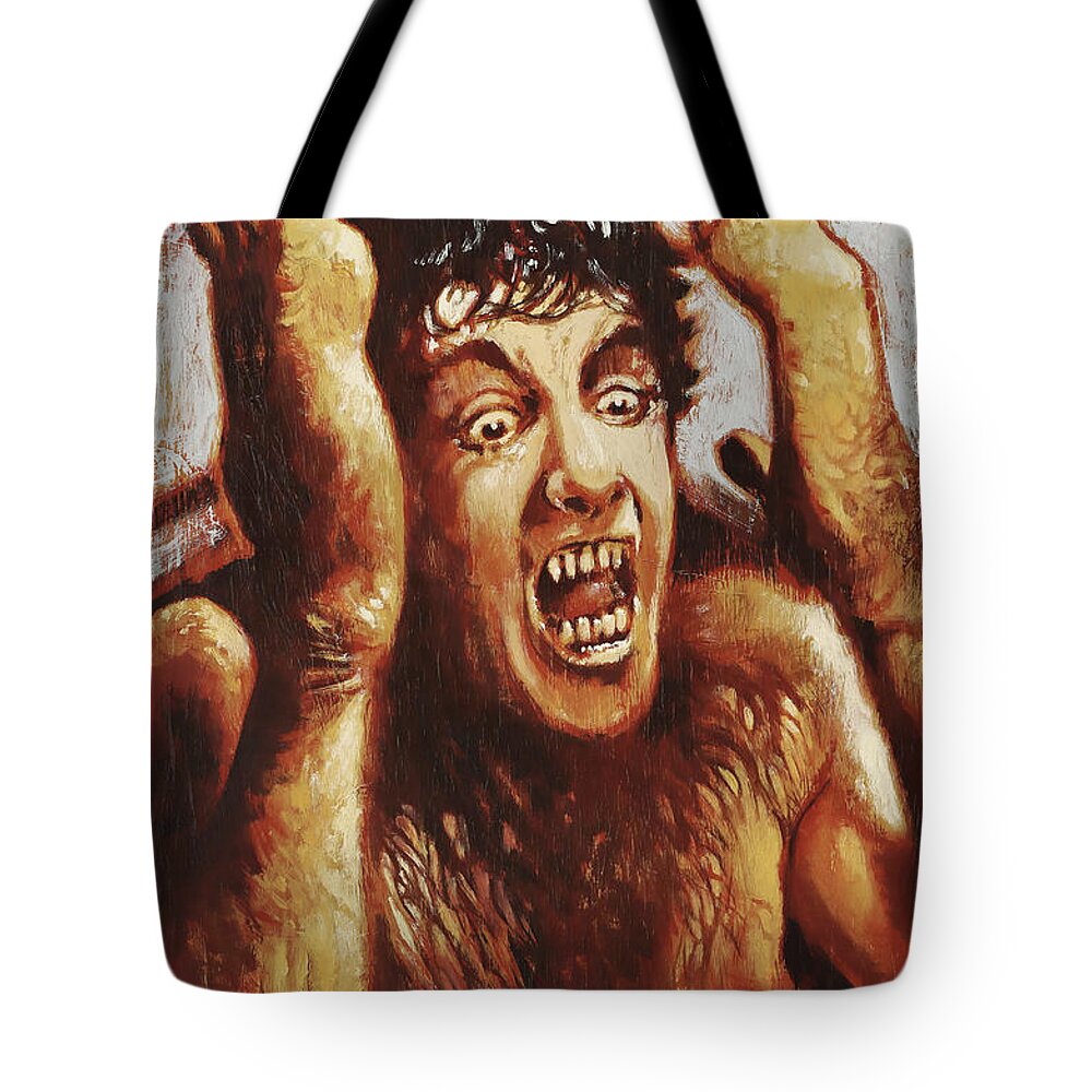 Werewolf Tote Bag featuring the painting An American Werewolf in London - David Naughton by Sv Bell