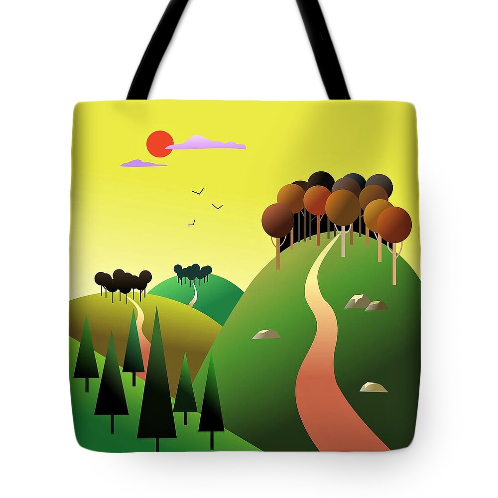 Countryside Tote Bag featuring the digital art An English Landscape by Fatline Graphic Art