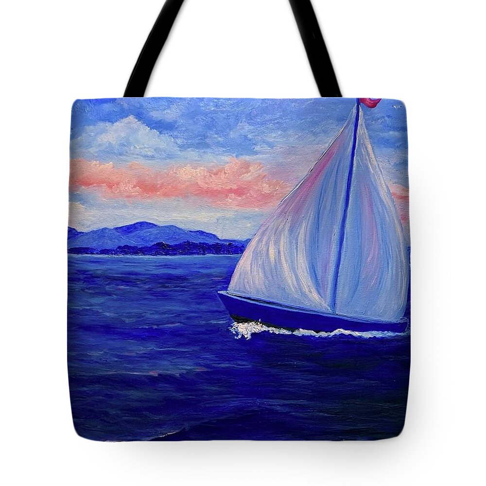  Tote Bag featuring the painting An Evening on the Lake by Peggy Miller