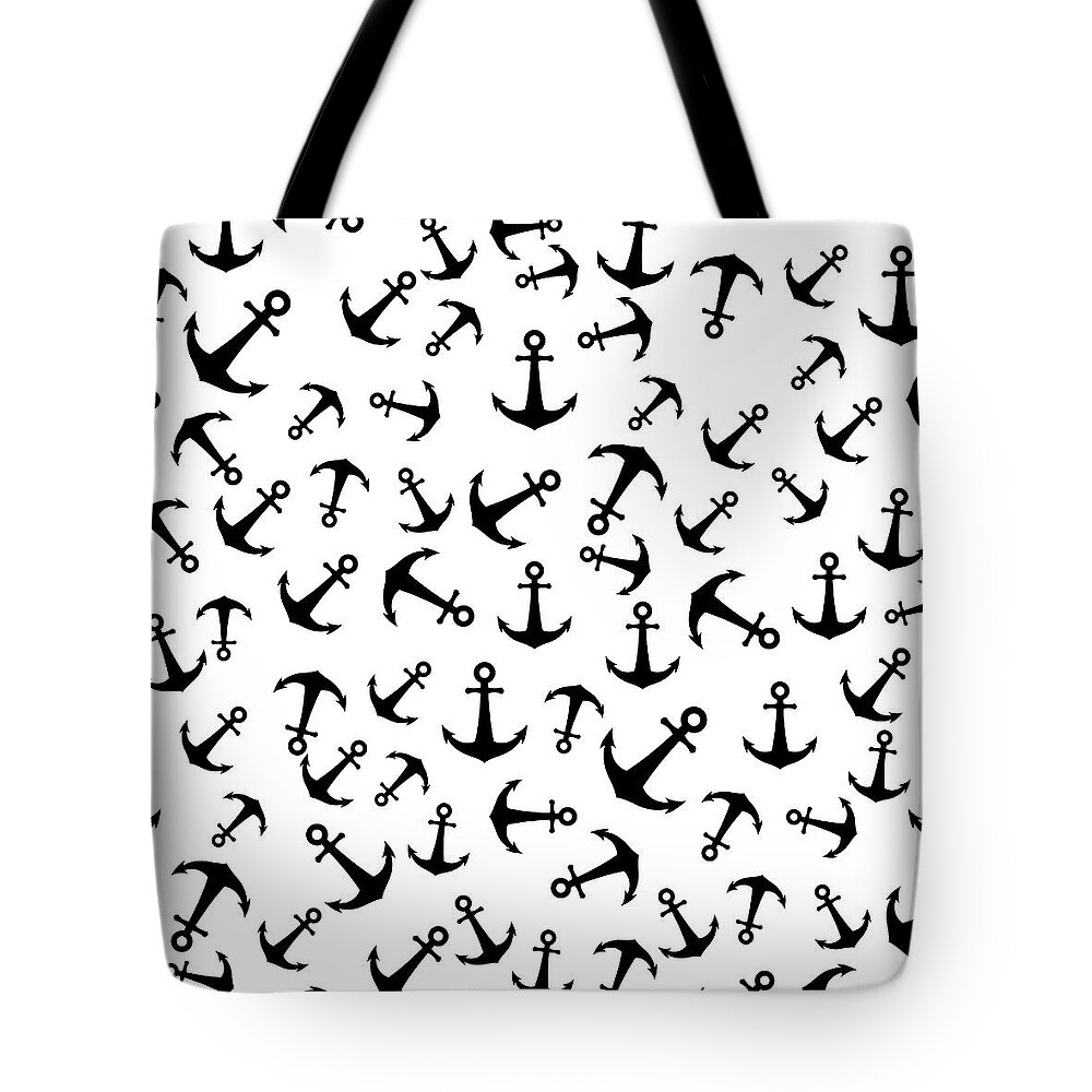 Anchor Tote Bag featuring the mixed media Anchor Pattern - Black and White by Studio Grafiikka