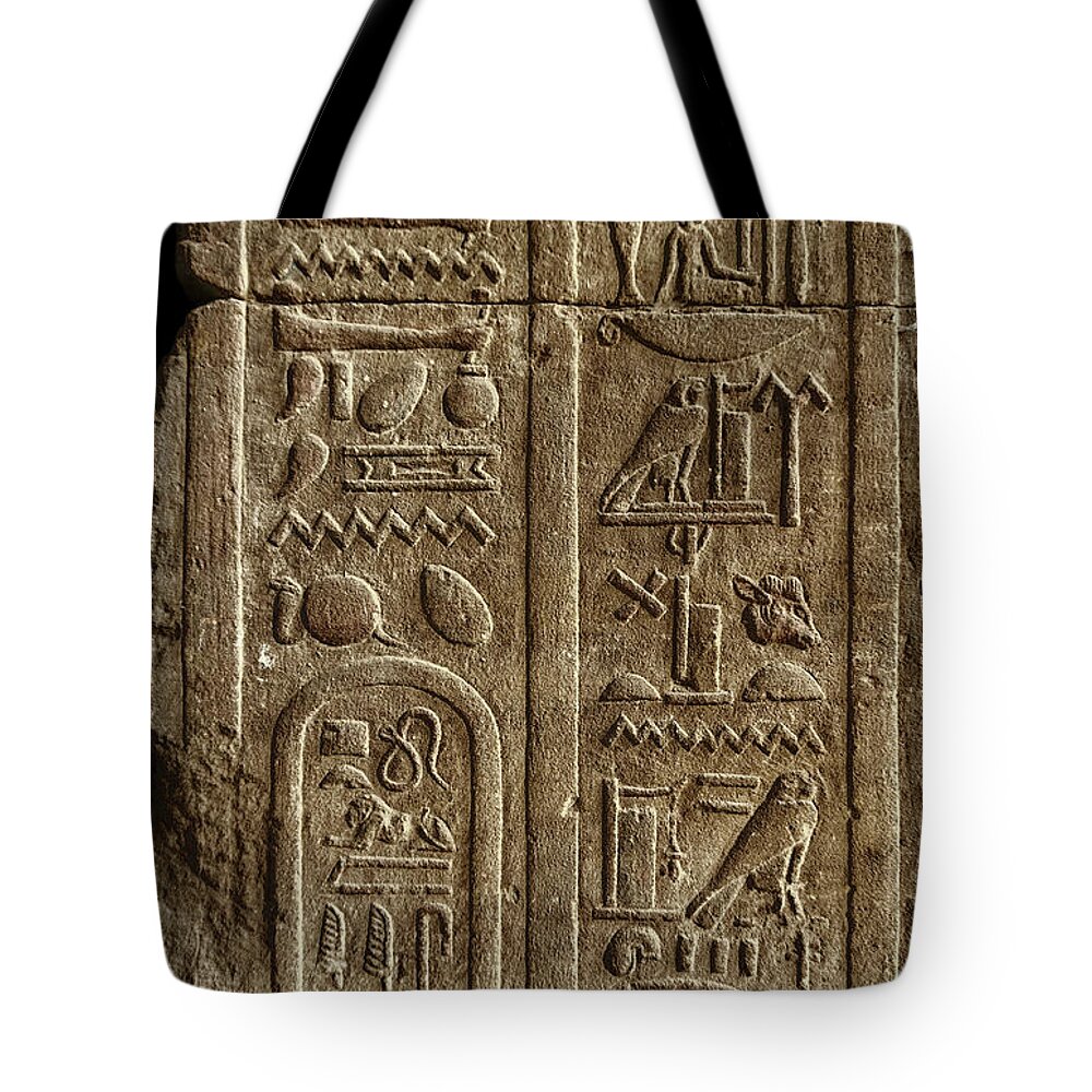Egypt Tote Bag featuring the relief Ancient Egypt Hieroglyphics On Wall by Mikhail Kokhanchikov