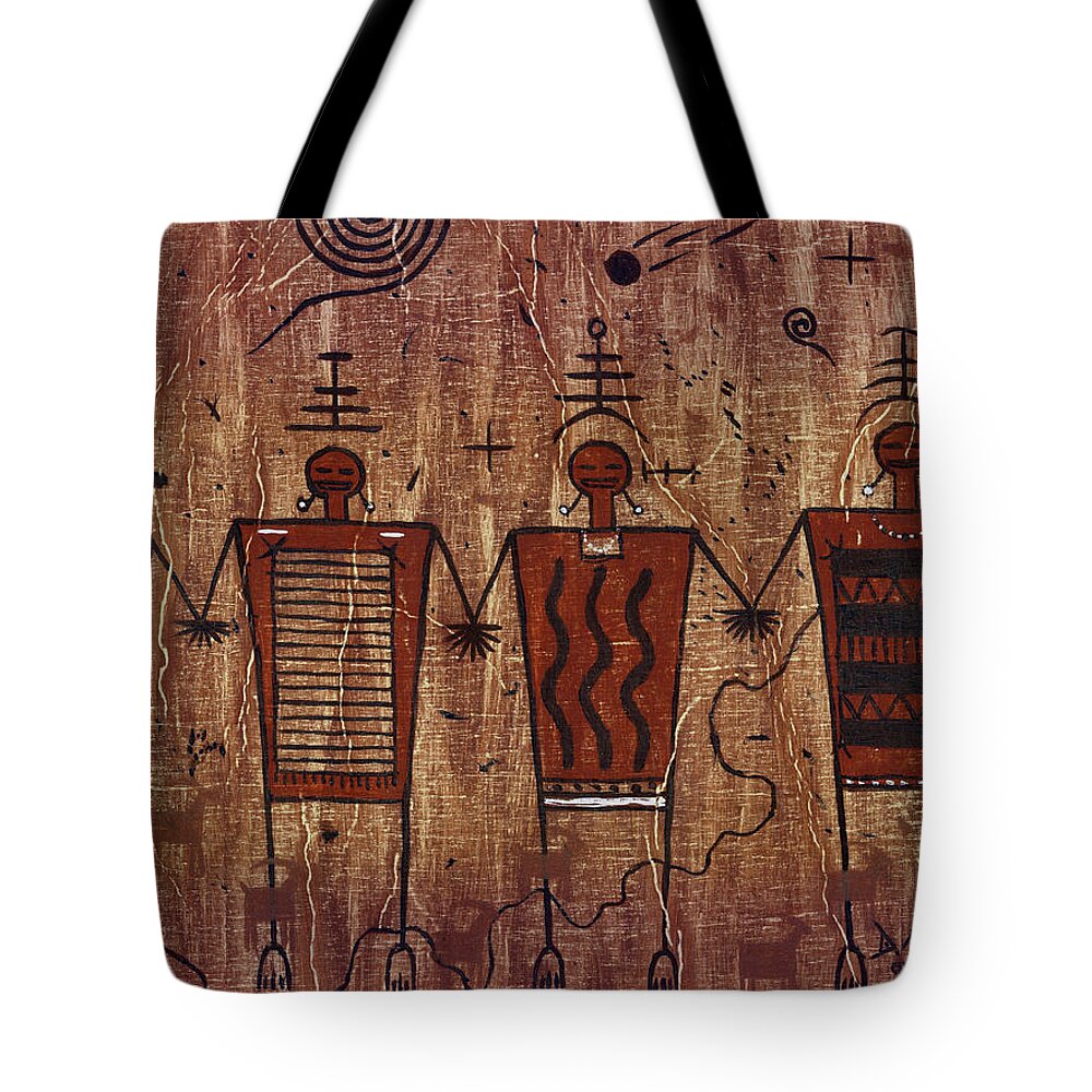 Pictographs Tote Bag featuring the painting Ancient Friends of The Four Corners by Doug Miller