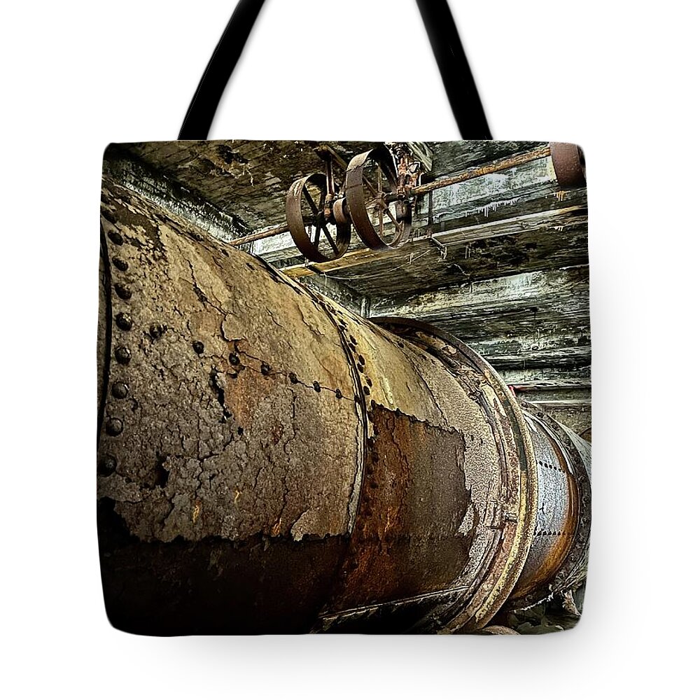 Old Tote Bag featuring the photograph Ancient Machinery by Sarah Lilja