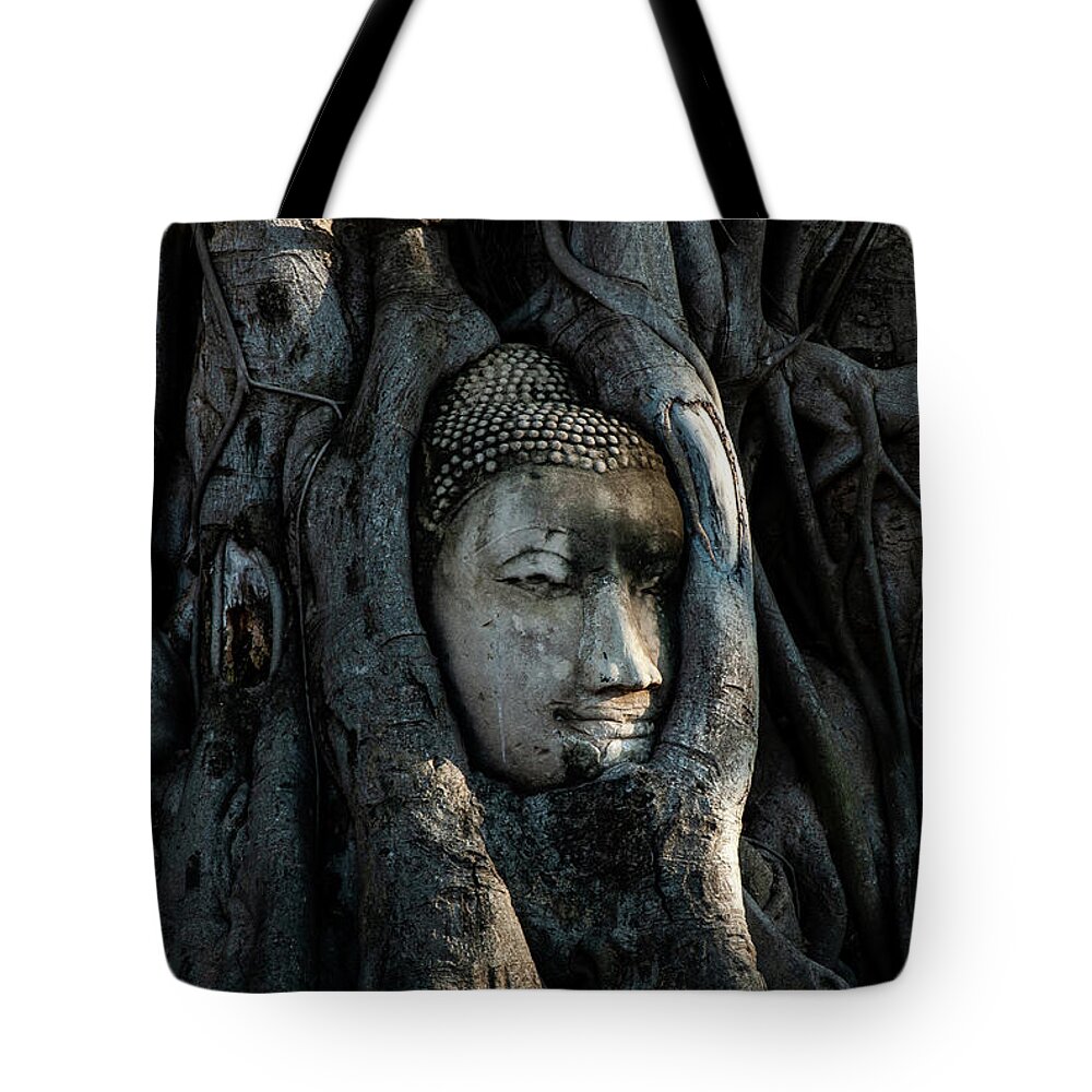 Buddha Tote Bag featuring the photograph The Fallen Kingdom - Buddha Statue, Wat Mahathat, Thailand by Earth And Spirit