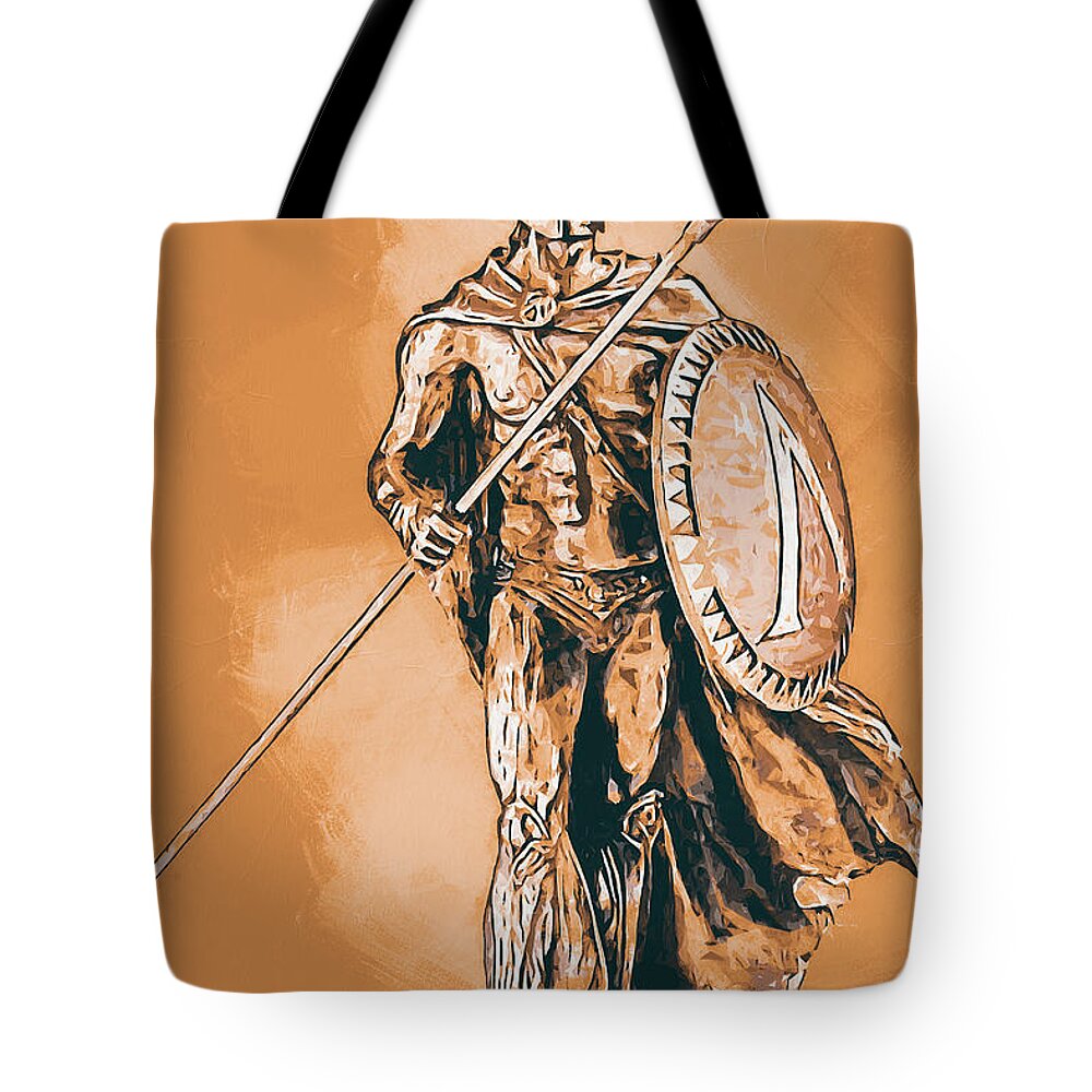Spartan Warrior Tote Bag featuring the painting Ancient Warriors, Spartiates - 04 by AM FineArtPrints