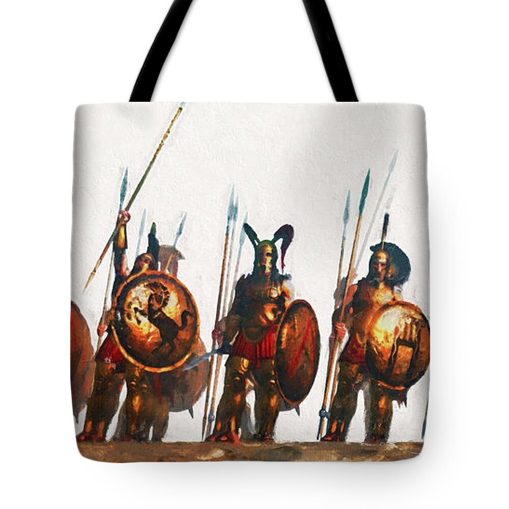 Spartan Tote Bag featuring the painting Ancient Warriors, Spartiates - 15 by AM FineArtPrints