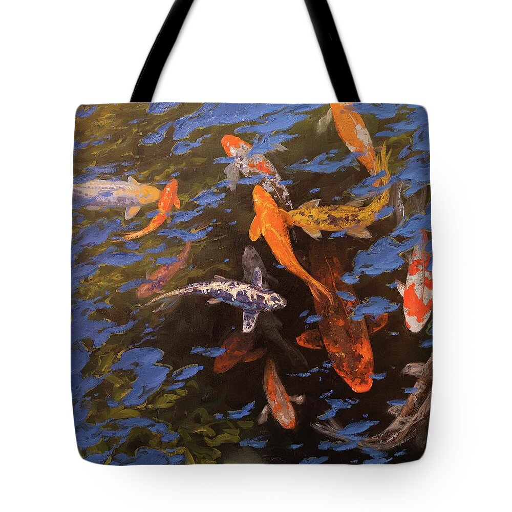 Koi Tote Bag featuring the painting Andrea's Koi Pond by Cody DeLong