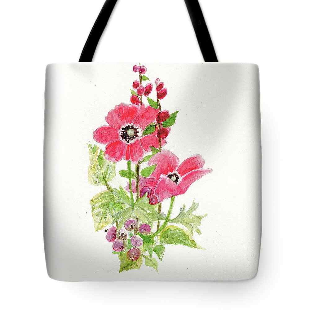 Anemone Tote Bag featuring the painting Anemone and Holly by Laurie Rohner