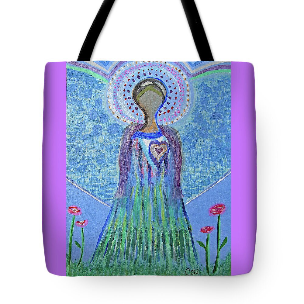 Angel Tote Bag featuring the painting Angel Lady by Corinne Carroll