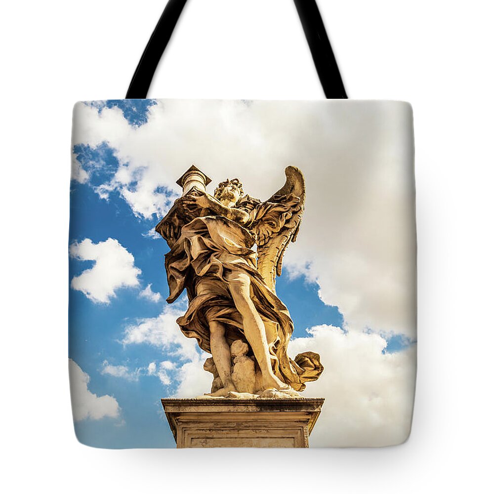 Ponte Sant'angelo Tote Bag featuring the photograph Angel with the Column by Fabiano Di Paolo