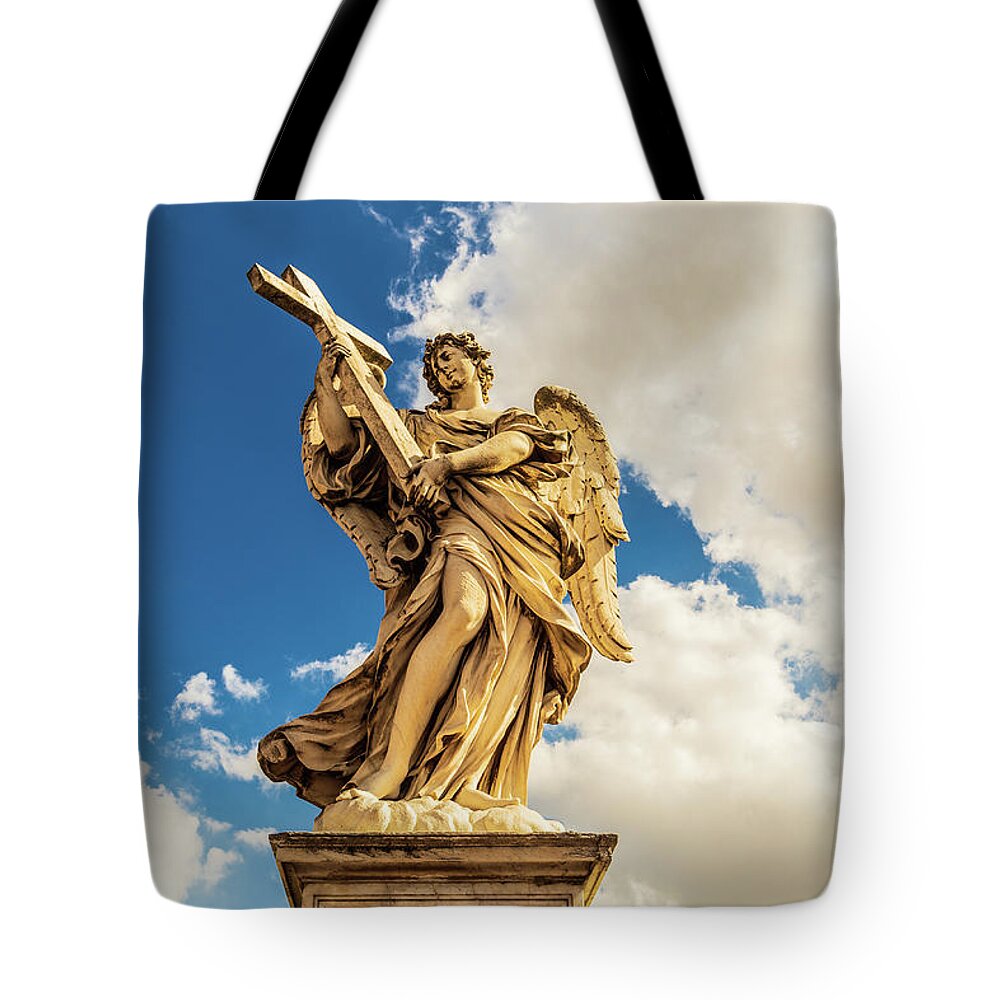 Ponte Sant'angelo Tote Bag featuring the photograph Angel with the Cross by Fabiano Di Paolo