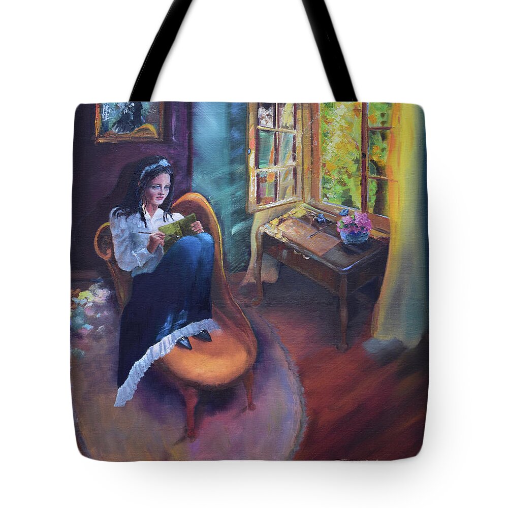 Angelique Tote Bag featuring the painting Angelique Comes to Life by Jan Dappen