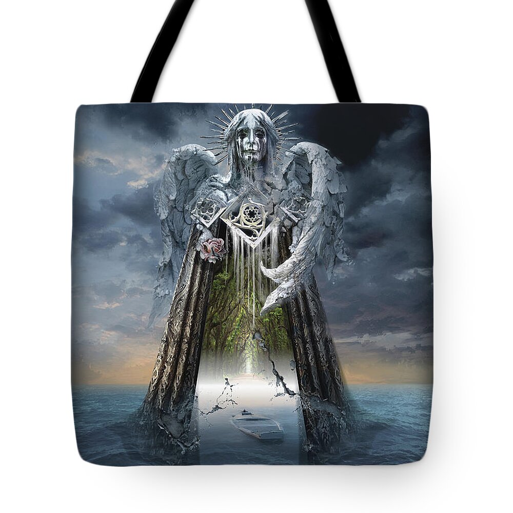 Archangel Tote Bag featuring the digital art Angels and Demons Spirit of Repentance and Hope by George Grie