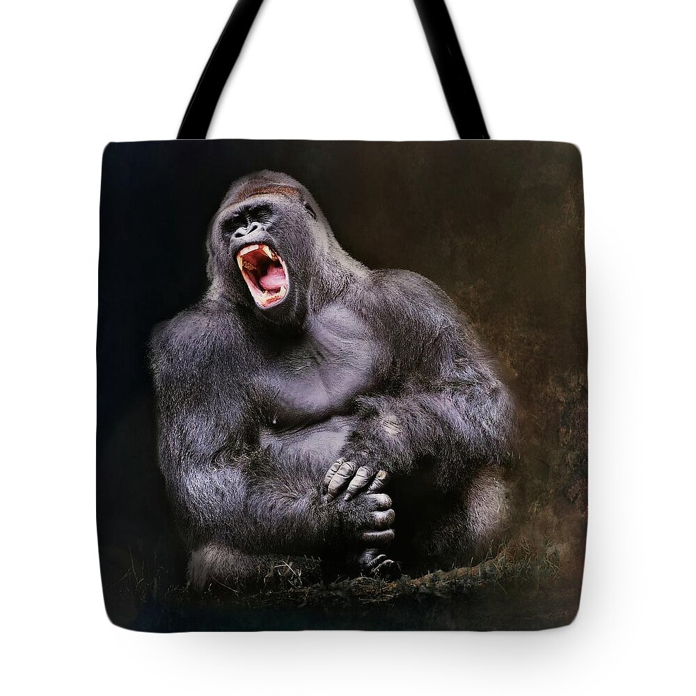 Gorilla Tote Bag featuring the photograph Angry Male Gorilla by Marjorie Whitley