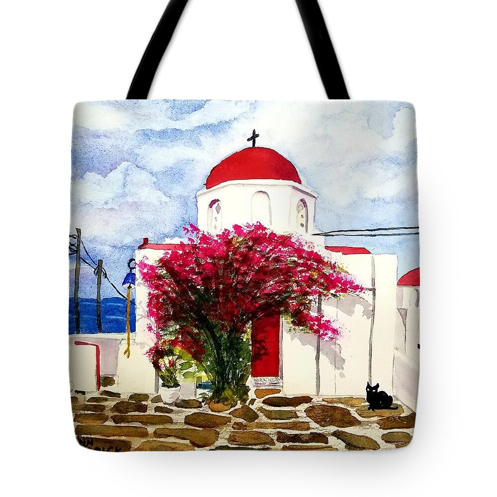 Santorini Tote Bag featuring the painting Anns' Santorini by Ann Frederick