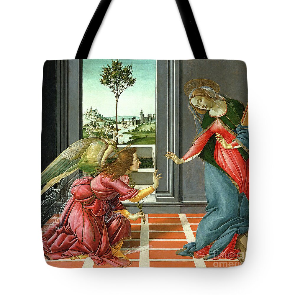 Lily Tote Bag featuring the painting Annunciation, Sandro Botticelli by Sandro Botticelli