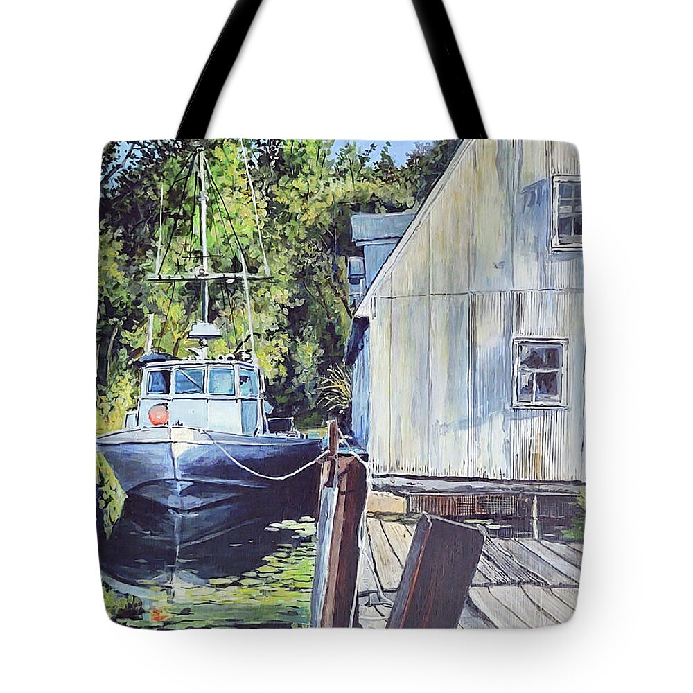 Fishing Boat. Water Tote Bag featuring the painting Another Day's Catch by William Brody