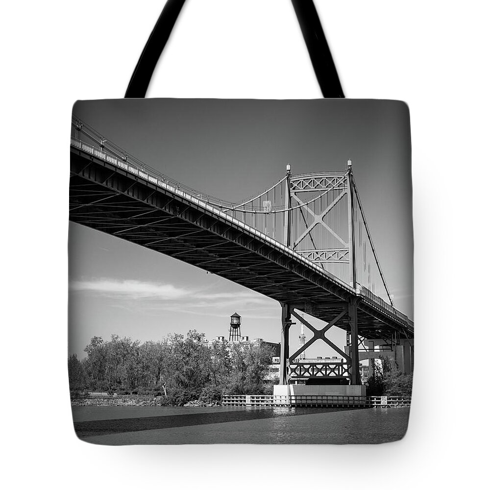 Anthony Wayne Bridge Toledo Ohio Tote Bag featuring the photograph Anthony Wayne Bridge Black And White by Dan Sproul