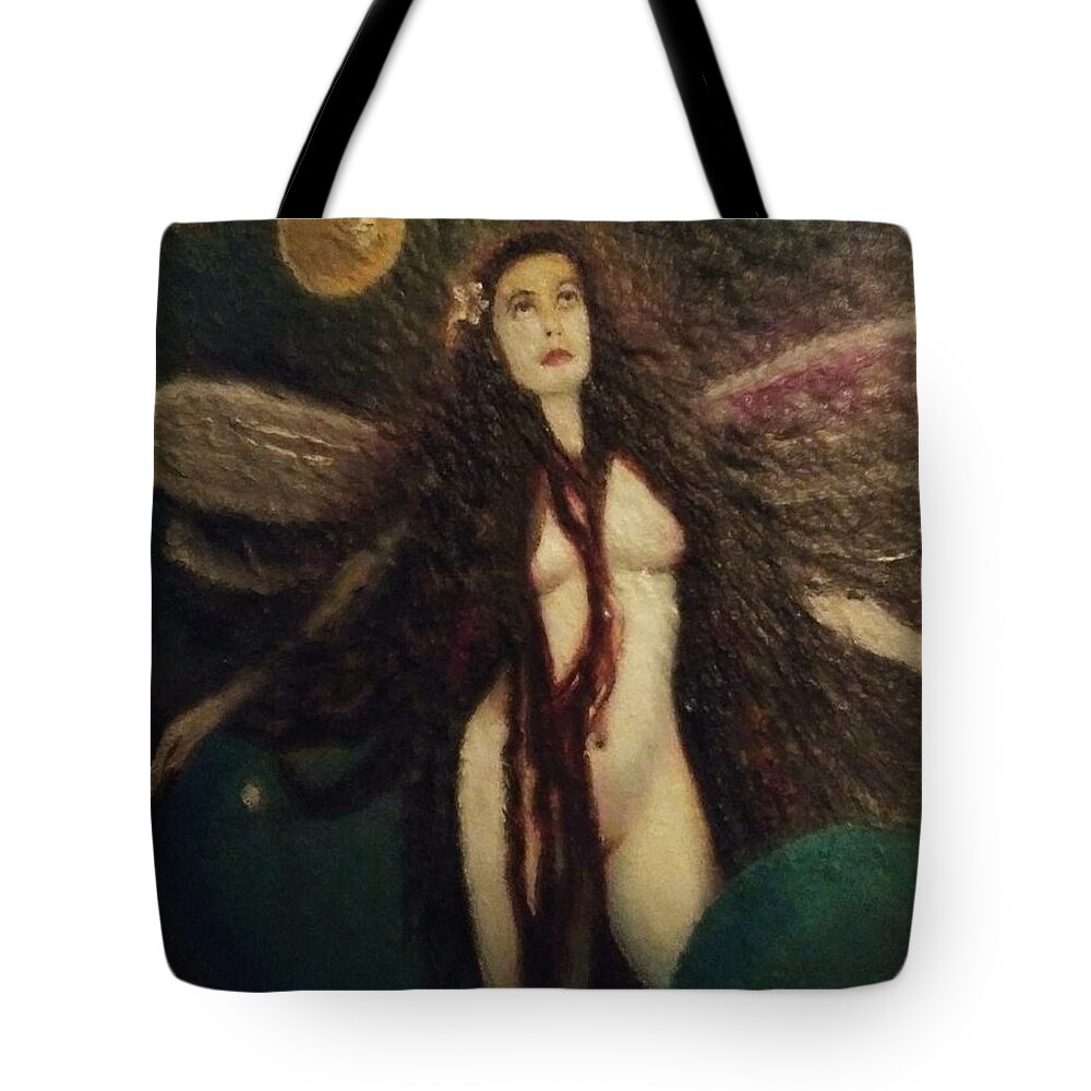 Fairy Tote Bag featuring the painting Anna The Ocean Fairy by Dalgis Edelson