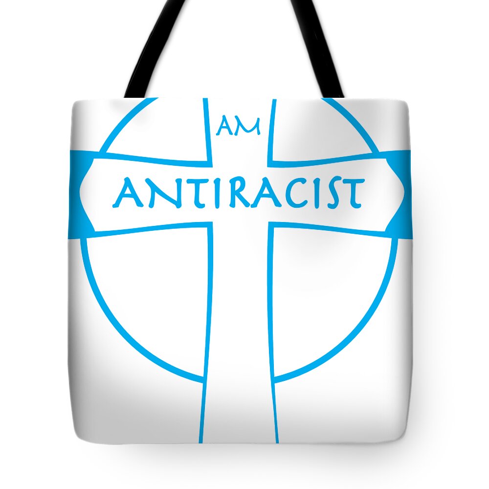Antiracist Tote Bag featuring the digital art Antiracist Cross Light Blue by LaSonia Ragsdale