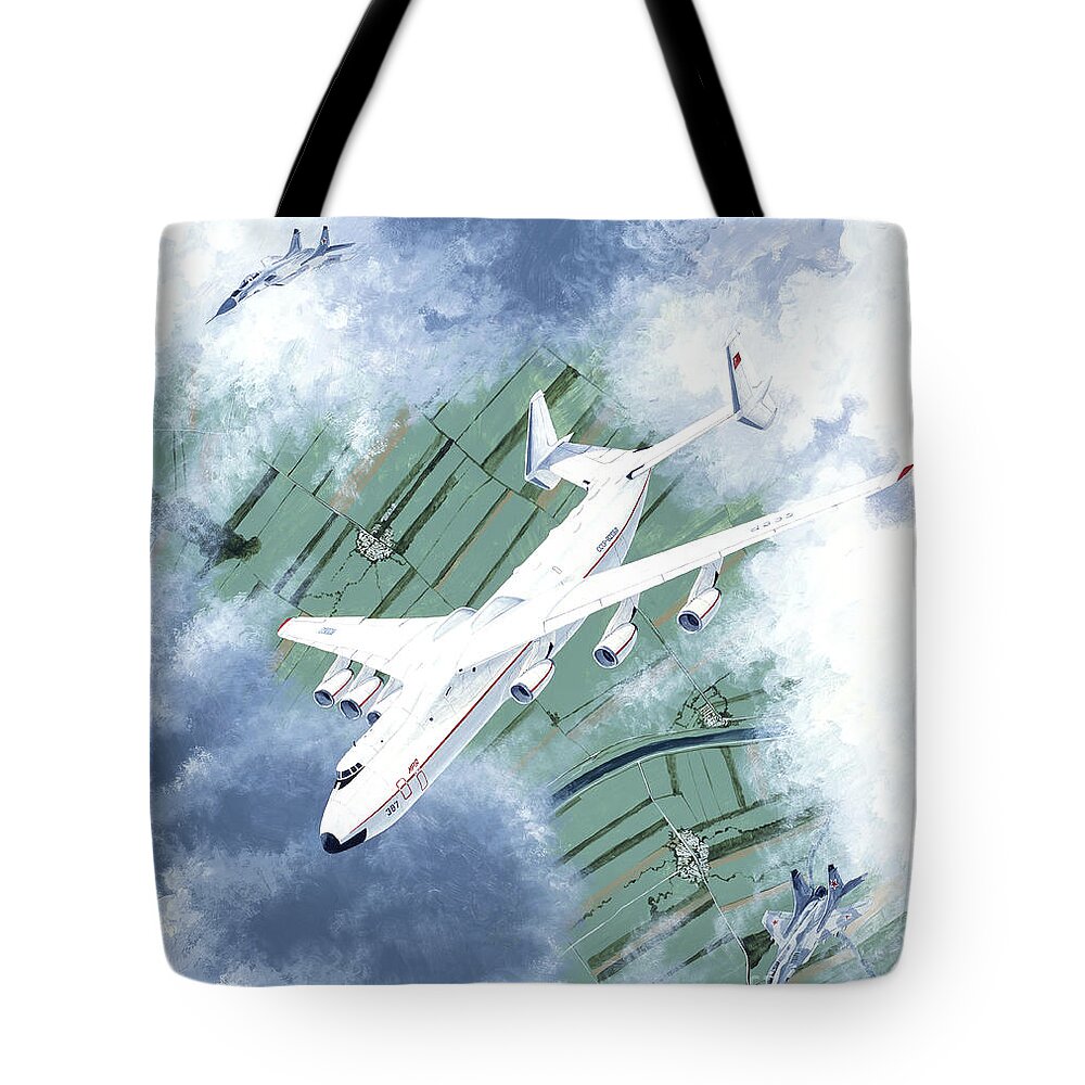 Aircraft Tote Bag featuring the painting Antonov An-225 Mriya by Steve Ferguson