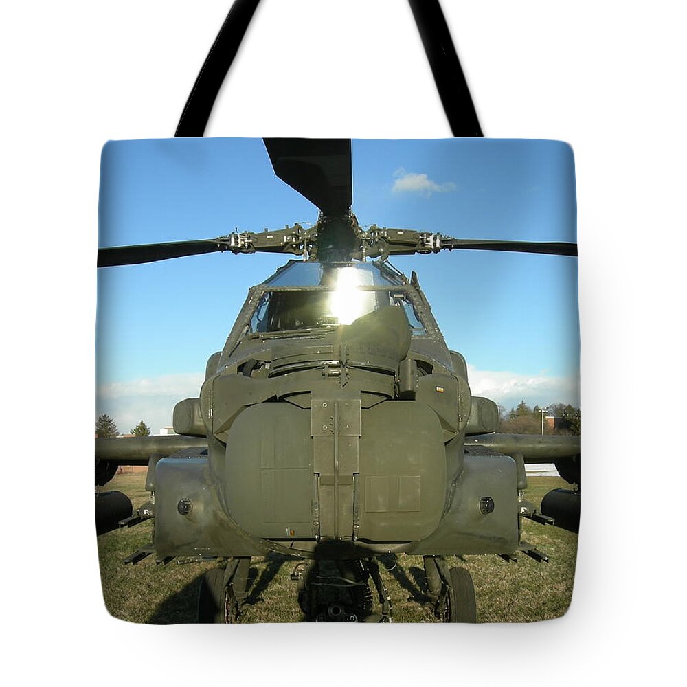 Helicopter Tote Bag featuring the photograph Apache Helicopter by Jean Evans