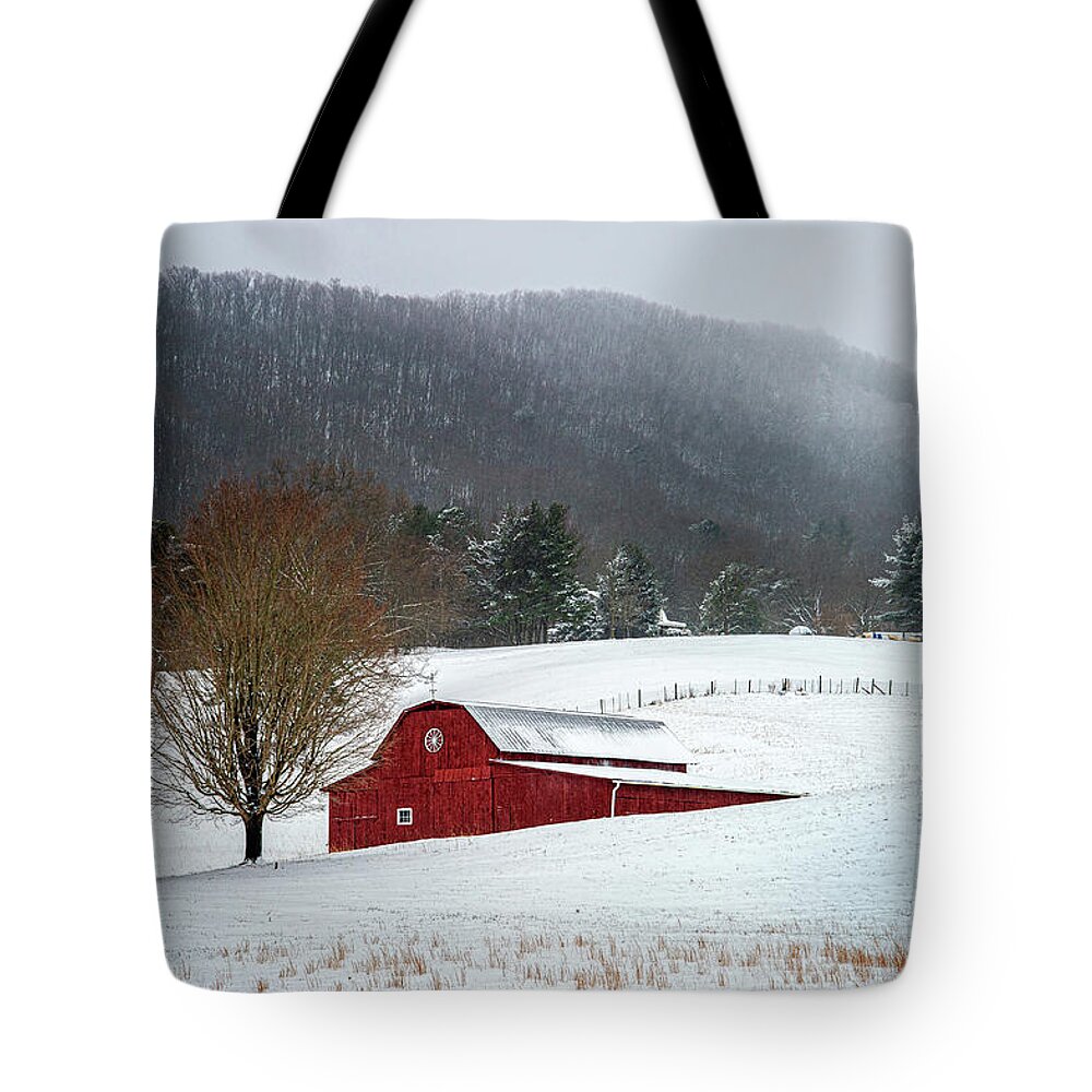Outdoors Tote Bag featuring the photograph Appalachian Mountains TN Red Winter Barn by Robert Stephens