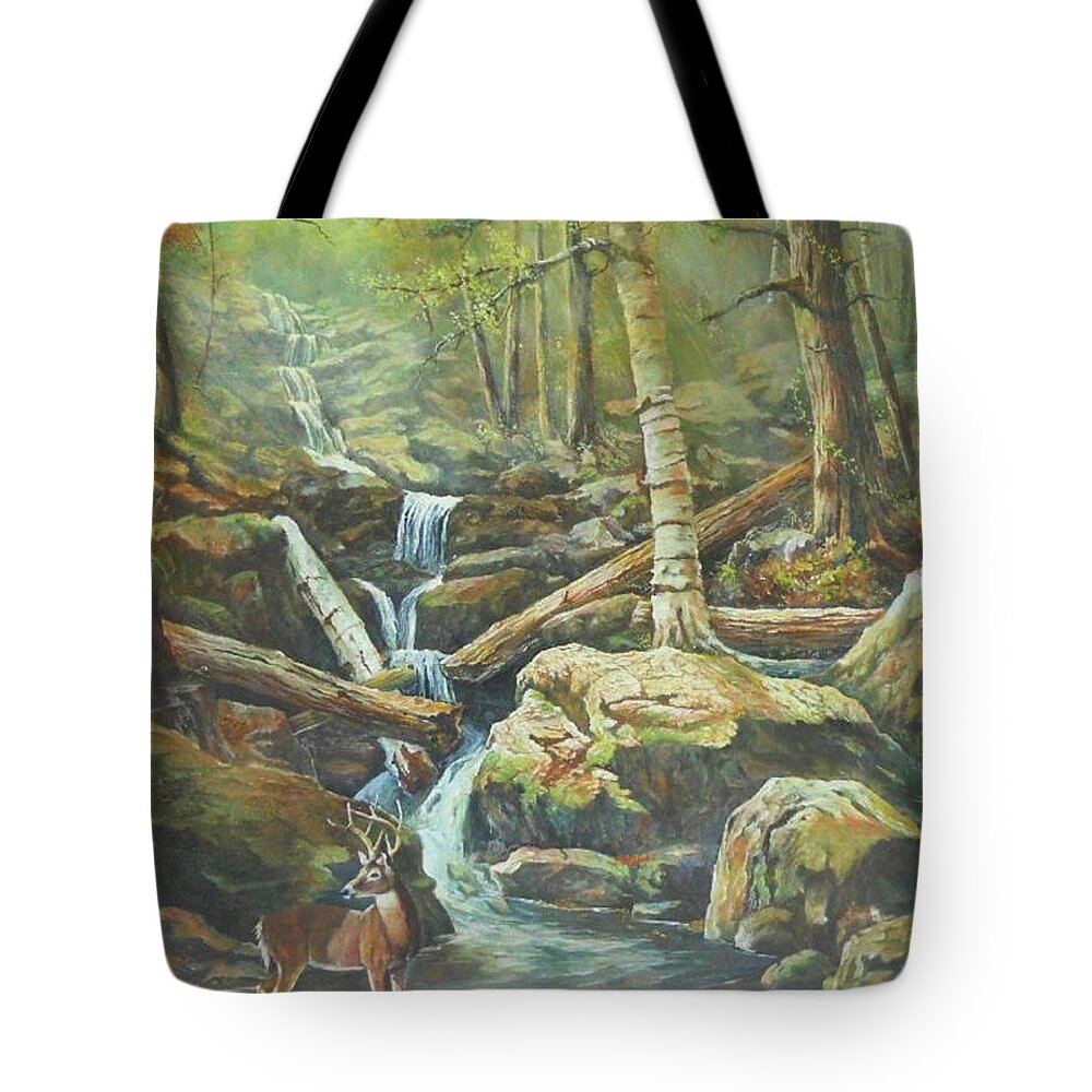 Waterfalls Tote Bag featuring the painting Applachia by ML McCormick