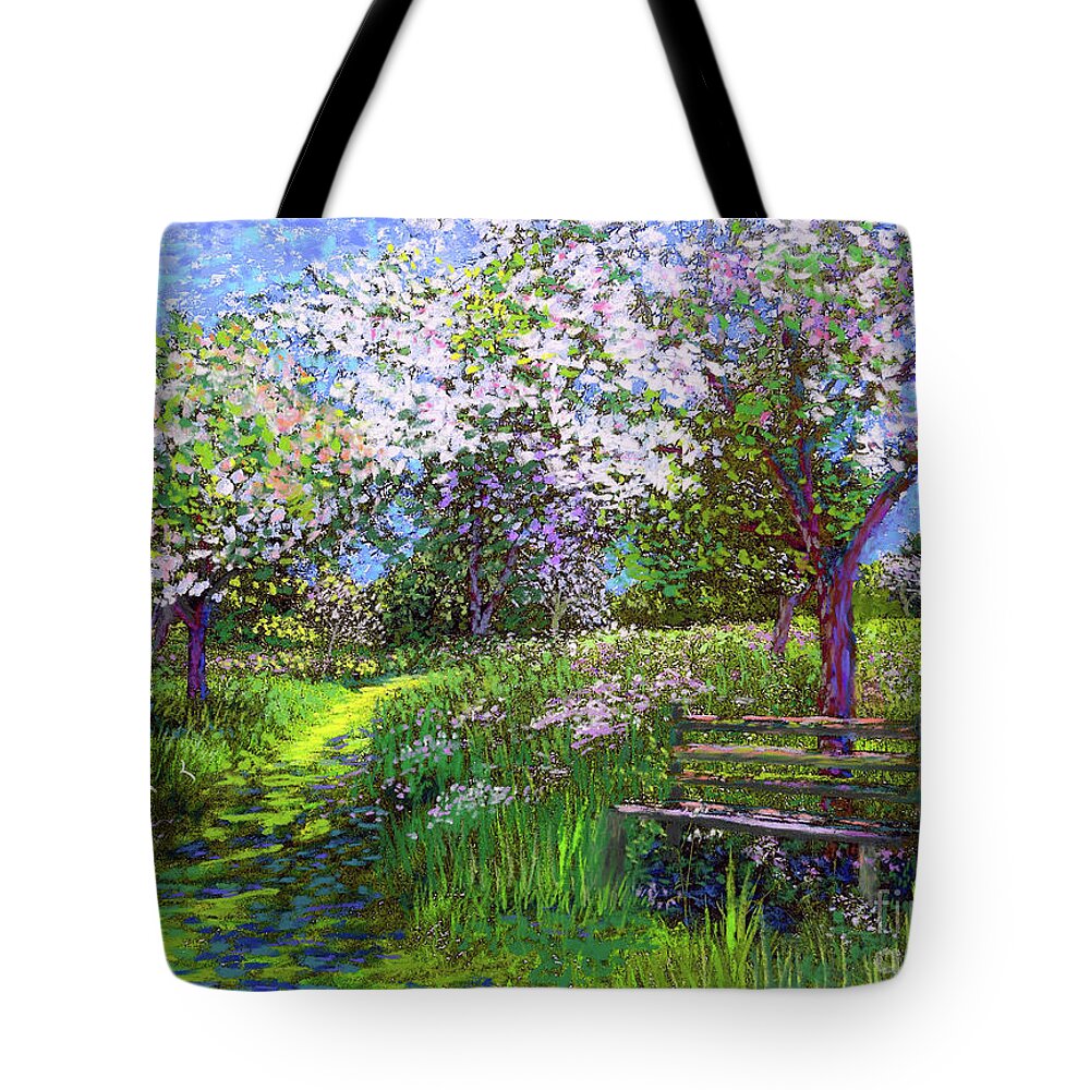 Landscape Tote Bag featuring the painting Apple Blossom Trees by Jane Small