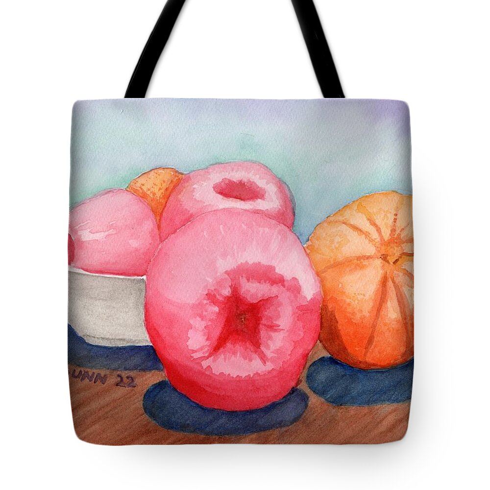 Still Life Tote Bag featuring the painting Apples and Oranges by Katrina Gunn