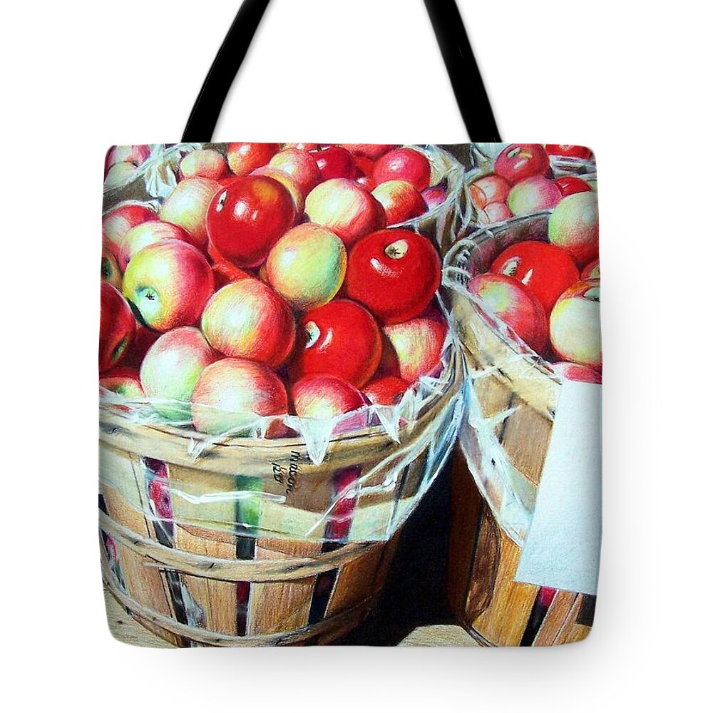 Apples Tote Bag featuring the mixed media Apples for Sale by Constance DRESCHER