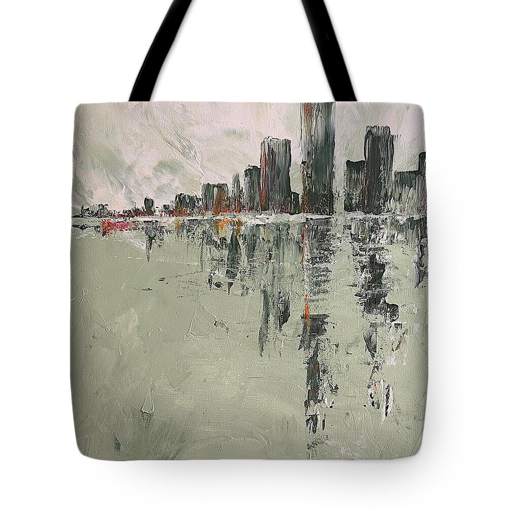 Abstract Tote Bag featuring the painting Approaching by Tes Scholtz