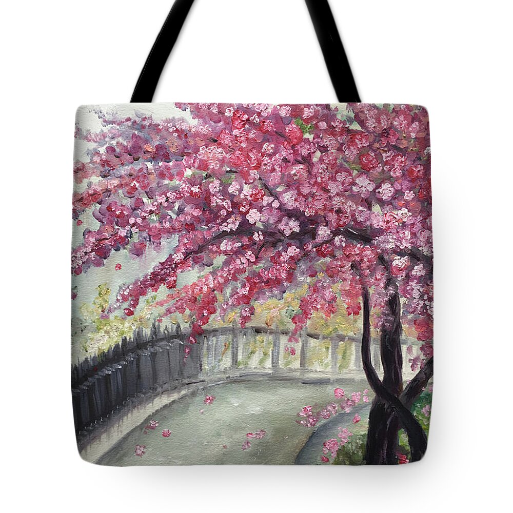 Paris Tote Bag featuring the painting April in Paris Cherry Blossoms by Roxy Rich