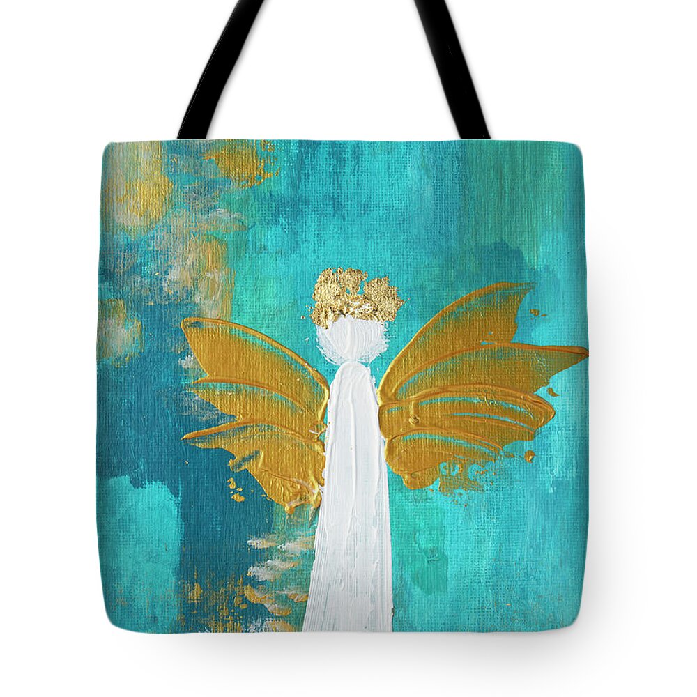 Acrylic Tote Bag featuring the painting Aqua Angel Blessings by Linh Nguyen-Ng