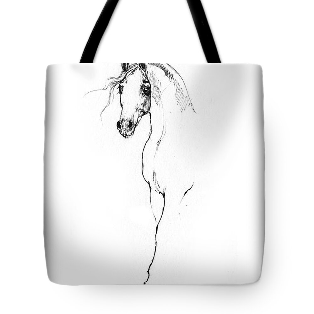 Horse Tote Bag featuring the drawing Arabian horse sketch 2014 05 24 a by Ang El