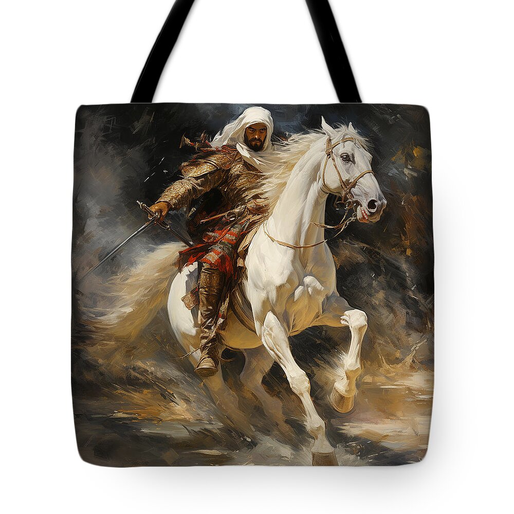 Arabian Warrior Tote Bag featuring the digital art Arabian Warrior by Carlos Diaz