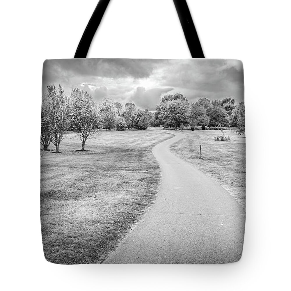 America Tote Bag featuring the photograph Arboretum trail BW by Alexey Stiop
