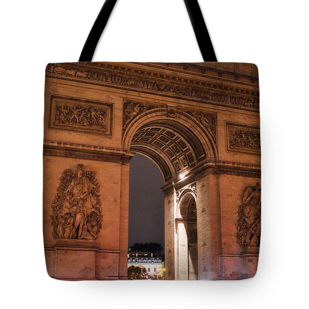 Arch Tote Bag featuring the photograph Arc De Triomphe Night Glow by Portia Olaughlin