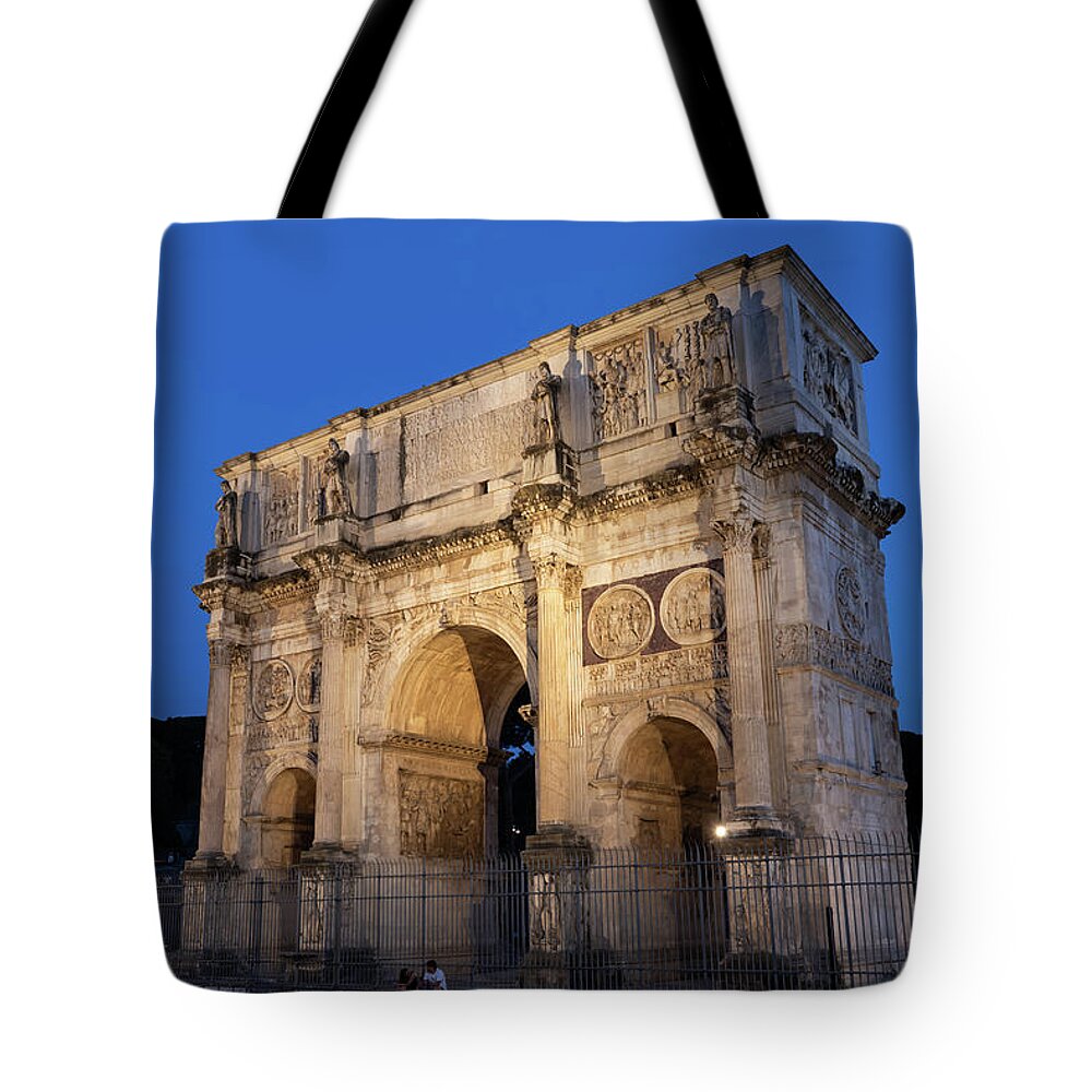 Arch Tote Bag featuring the photograph Arch of Constantine by Night in Rome by Artur Bogacki