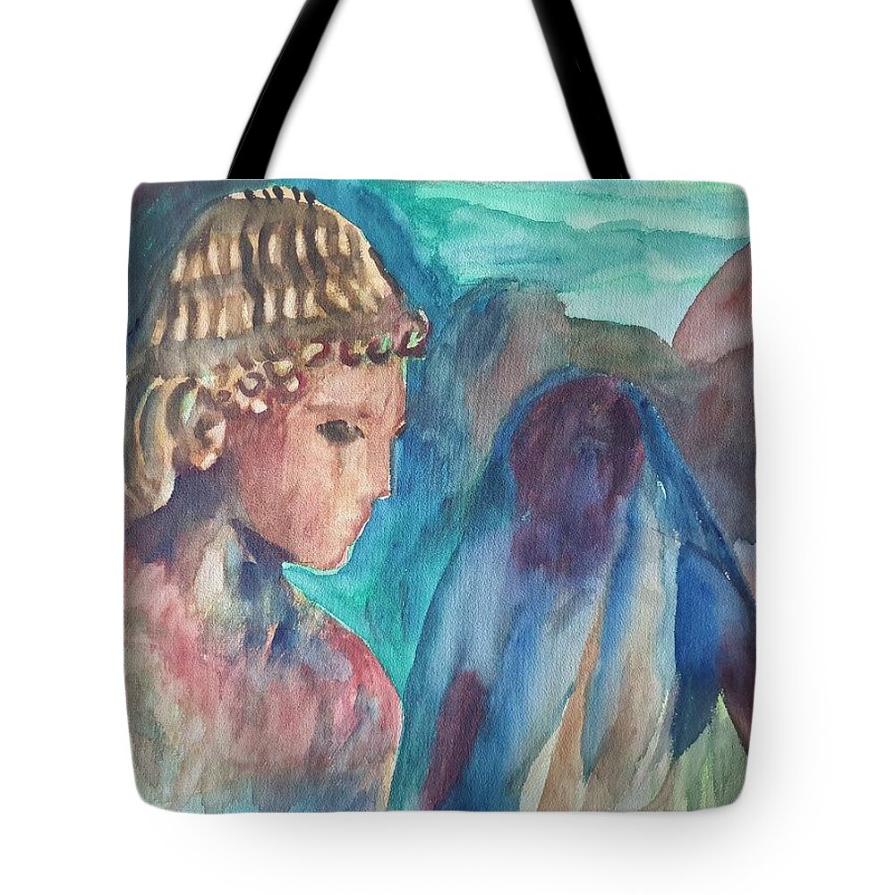 Sculpture Tote Bag featuring the painting Archaic Greek Youth by Enrico Garff