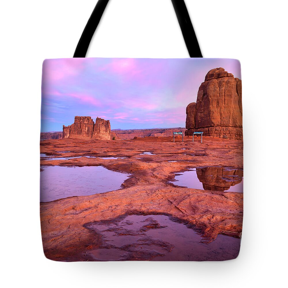 Arches National Park Tote Bag featuring the photograph Arches National Park Sunrise by Ronda Kimbrow